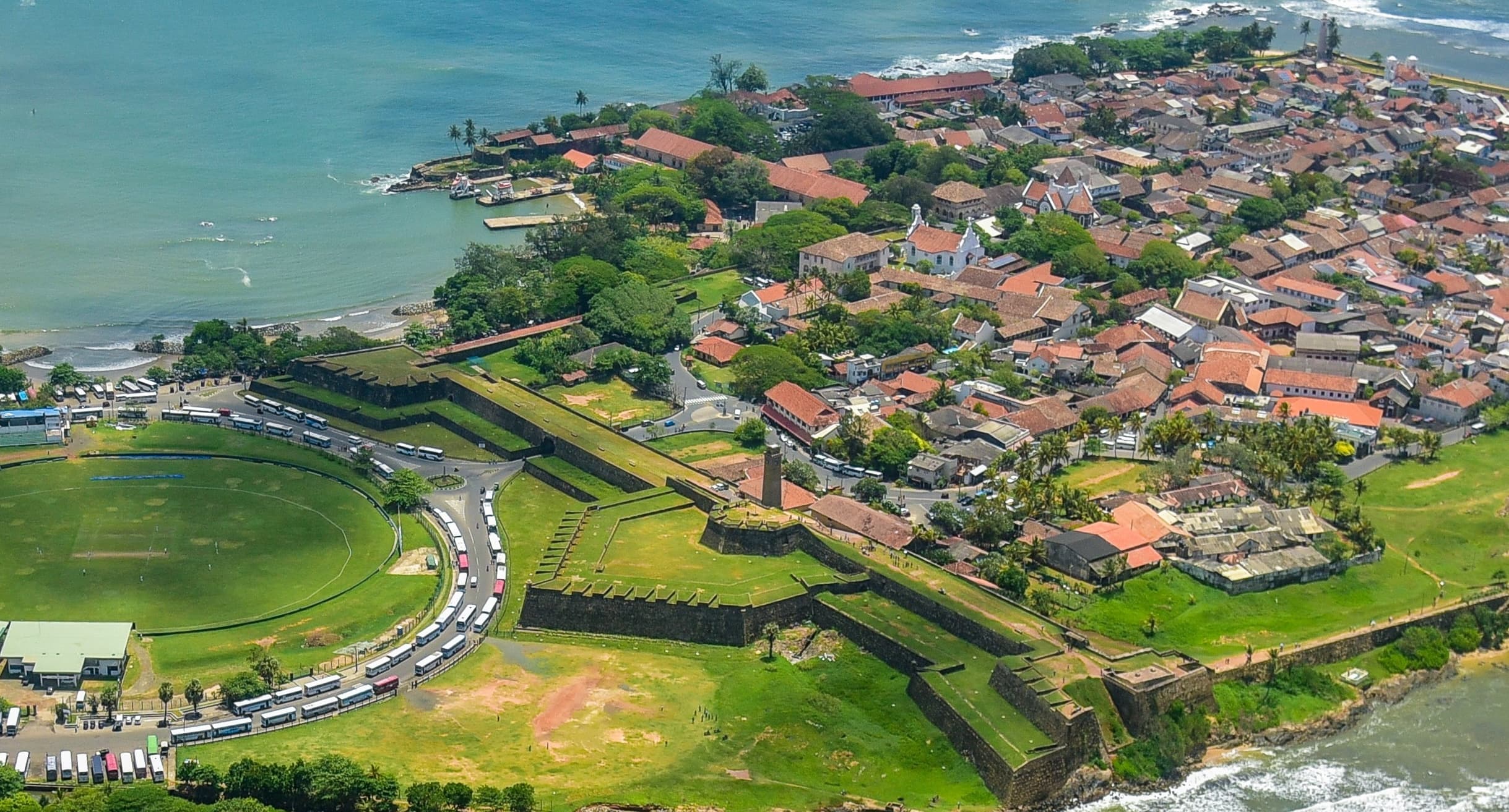 Galle International Stadium at sunset, beside the ramparts of Galle Fort